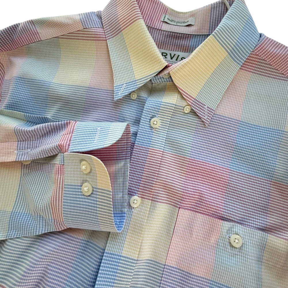 VTG Orvis Button Down Shirt Mens L Multicolor Plaid Long Sleeve Preppy Old Money